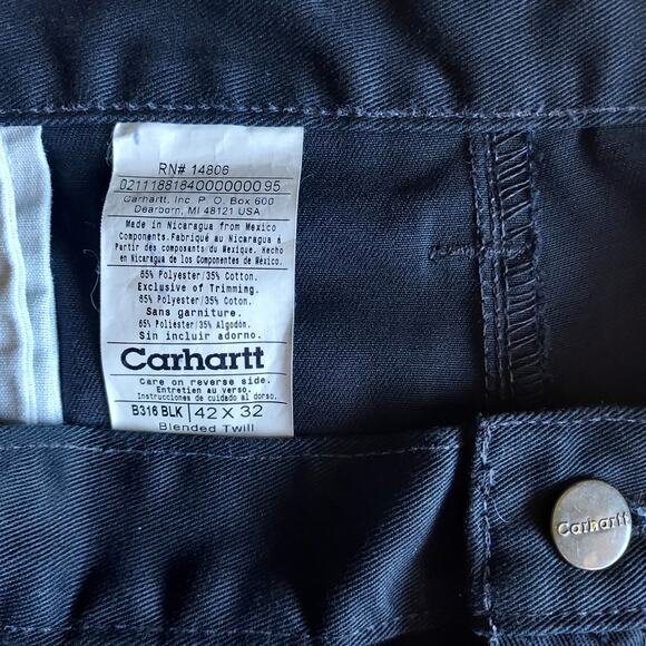 Carhartt B316 Blended Twill Double Knee Men's Black Durable Work Pants Sz 42X32 - Picture 7 of 8
